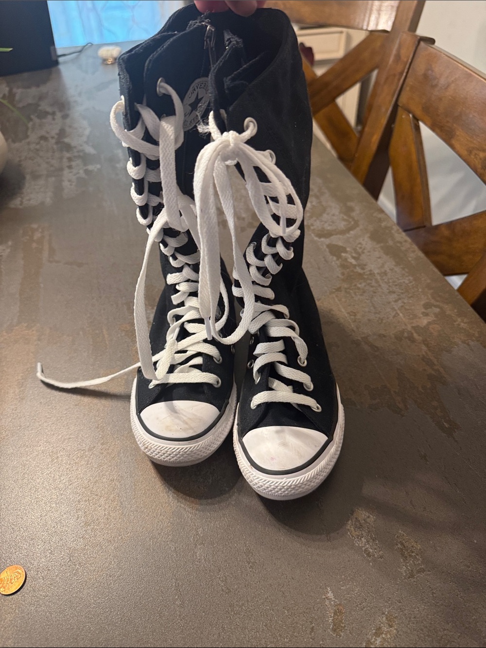 Converse Black and White Tall Lace-Up Kids Boots